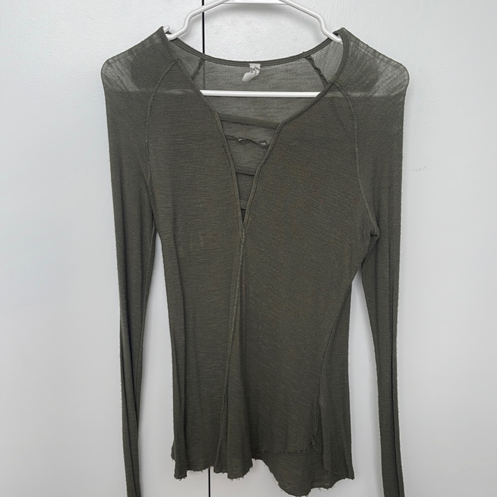 Free People V Neck Long Sleeve Hunter Green, Small